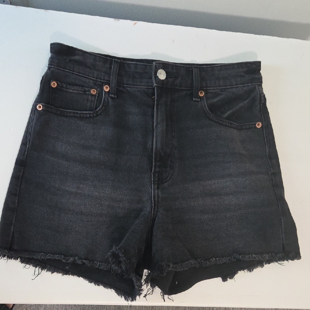American Eagle Outfitters Black Jean Shorts High-Waisted Cut-Off